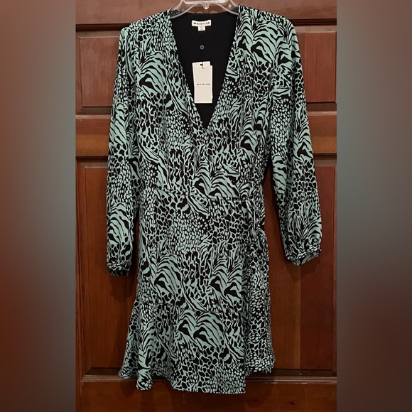 NWT WHISTLES US-SZ 10 GREEN WRAP DRESS ANIMAL PRINT - Picture 1 of 13